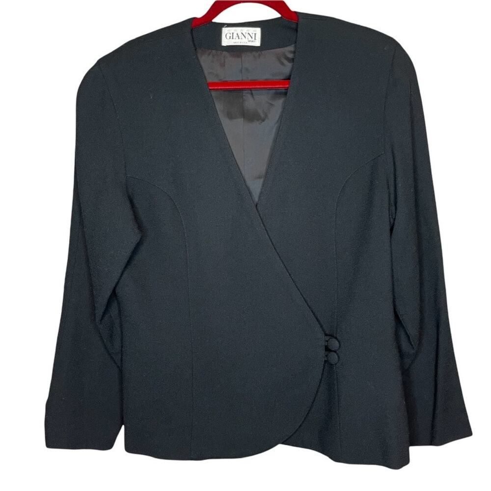 Vintage Gianni Sport Wool Black Crossover Womens USA Made Career Blazer 14